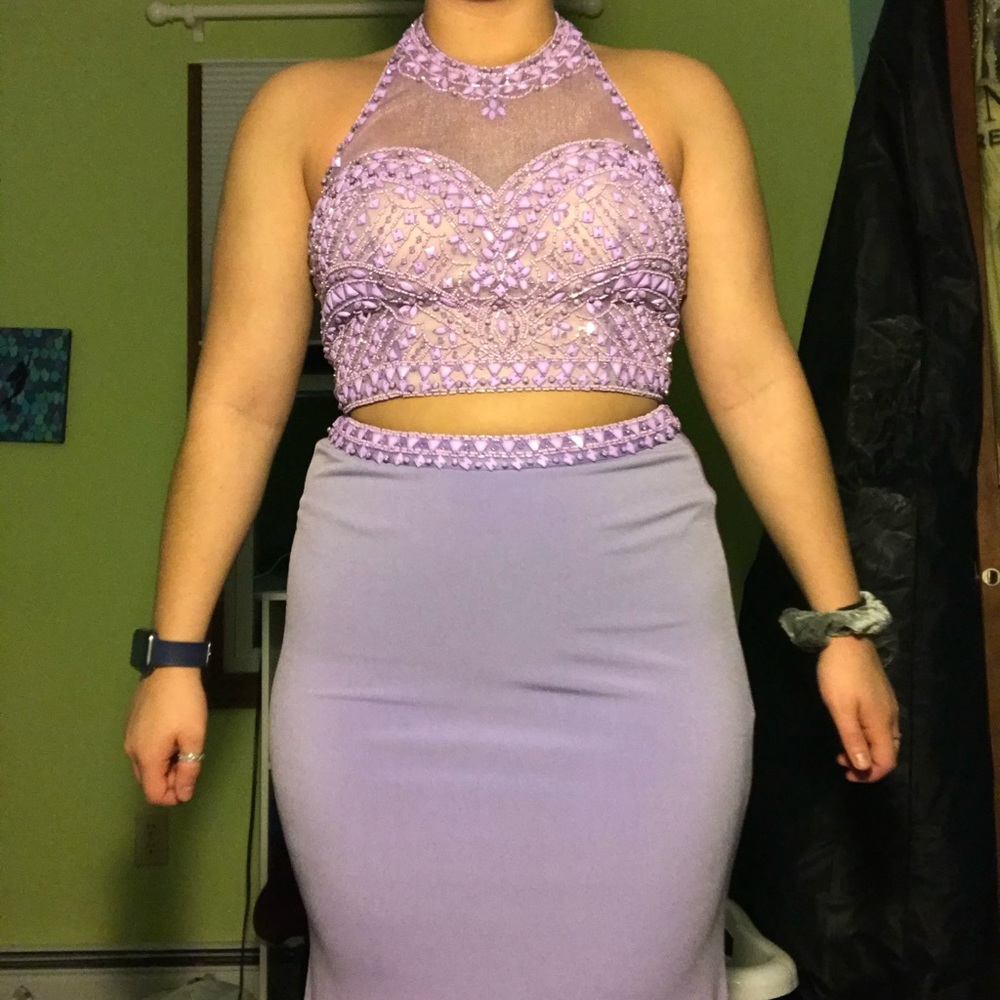 Two Piece Purple Prom Dress